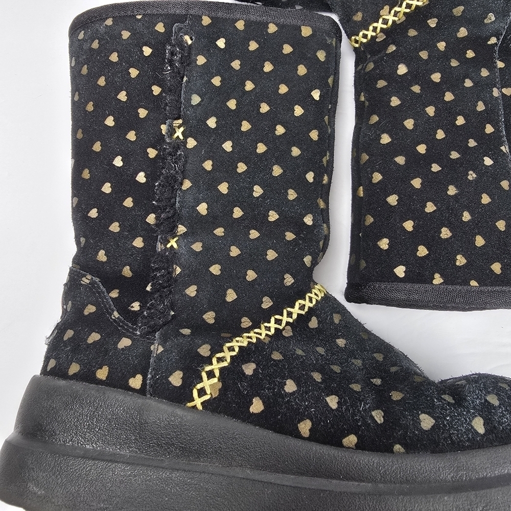 UGG I Heart Girls Black Suede Boots With Gold Hearts/Gold Rope Detail Size 3 - Picture 9 of 14